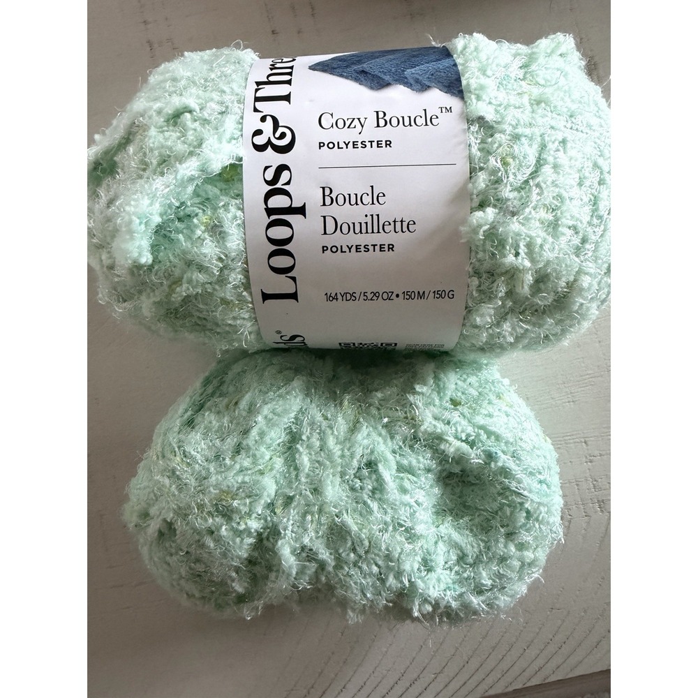 Loops & Threads Cozy Boucle Spearmint Yarn Lot - 1 NEW & 1 Partial Used Skein